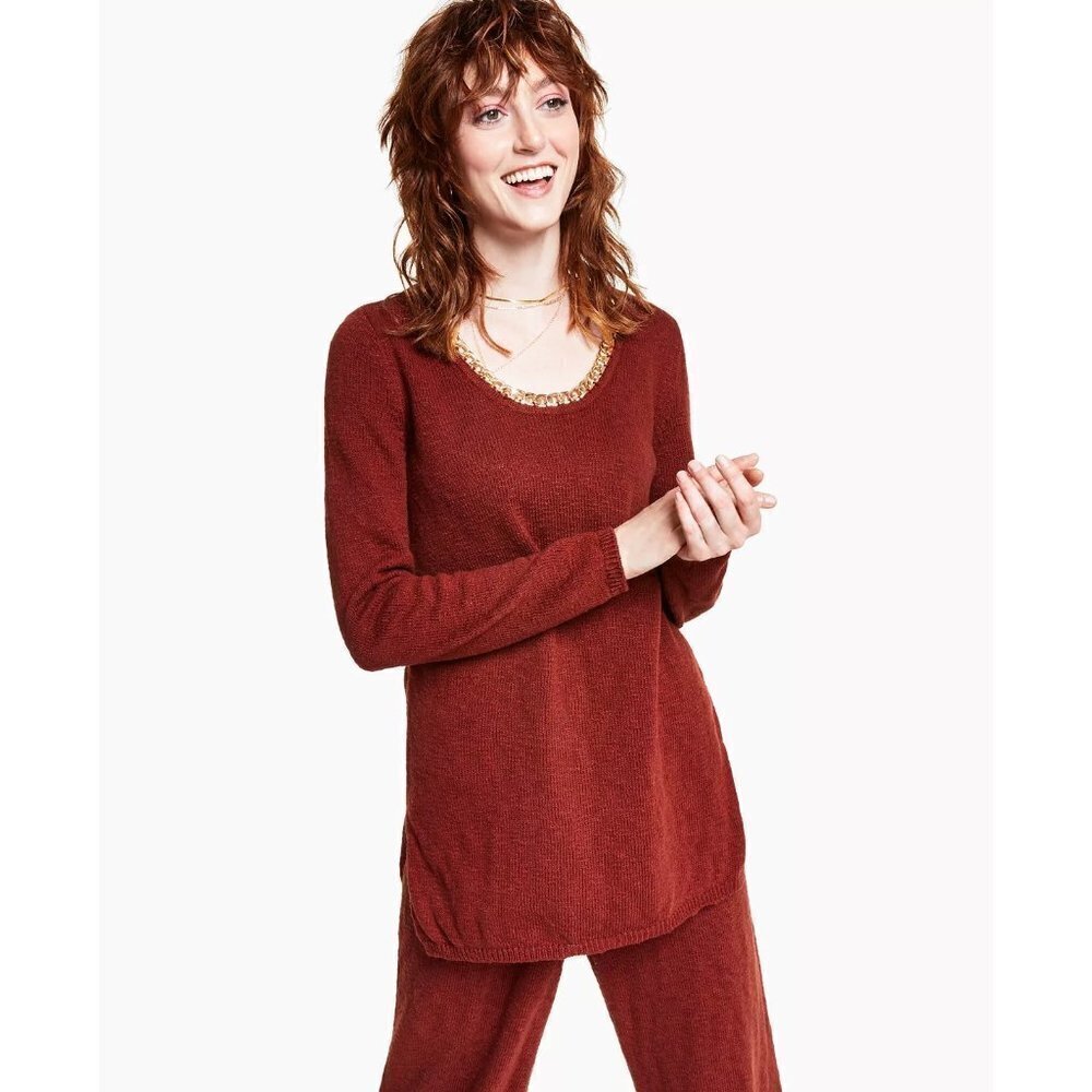 INC International Concepts Large Chain-Embellished Tunic Pullover Sweater $89